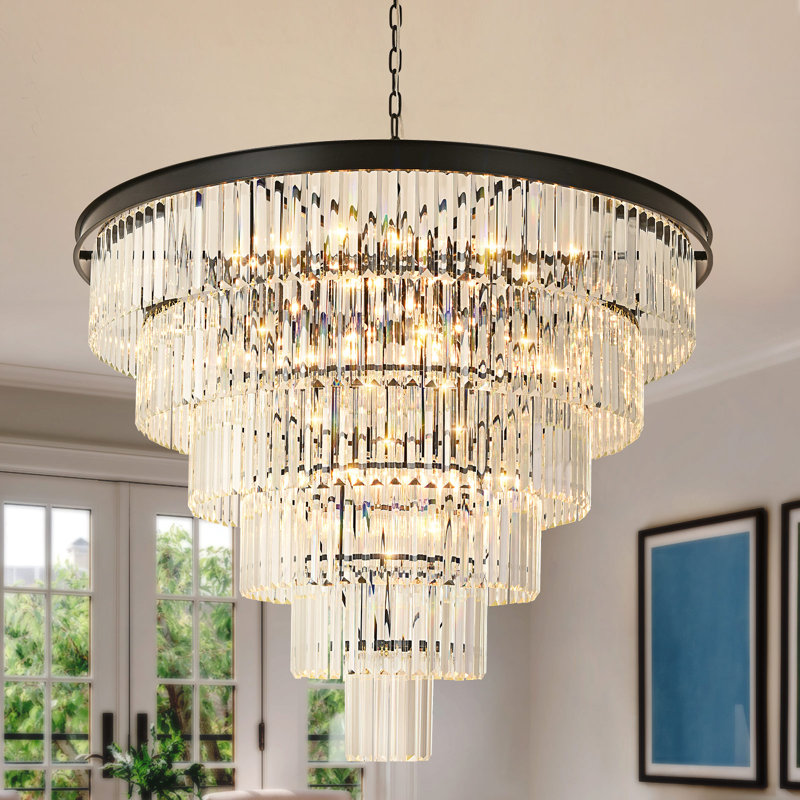Makinlee Dimmable Tiered Chandelier, 30.31" H x 39.37" W x 39.37" D, 22 Lights, Matte Black