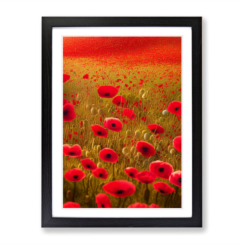 Poppy Field Dreams - Picture Frame Print, Black, 64cm H x 46cm W x 2cm D