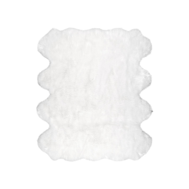 Lavallee Faux Sheepskin Shag Performance White Rug, Rectangle 5'3" x 6'