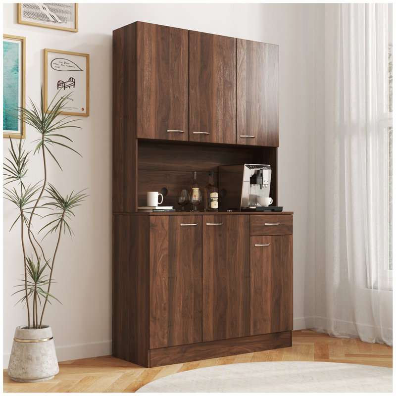 70,87 "de hauteur avec garde-robe et armoire de cuisine, avec 6 portes, 1 tablette ouverte et 1 tiroir pour la chambre à coucher, noyer