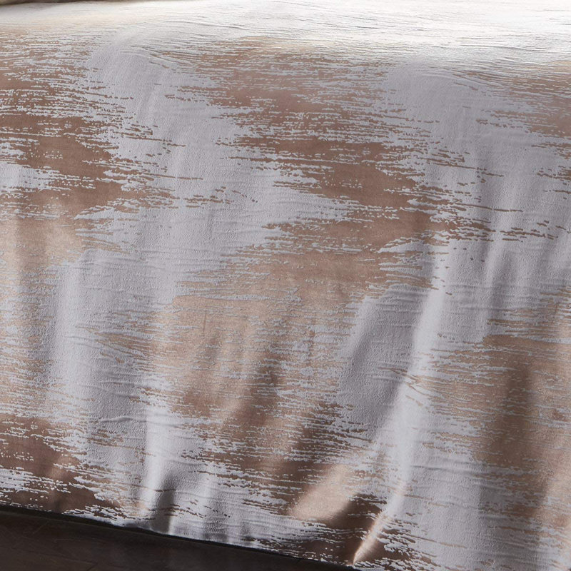 Brianah Metallic Chevron Reversible Duvet Cover Set, Rose Gold, Double Duvet Cover + 2 Standard Pillowcases