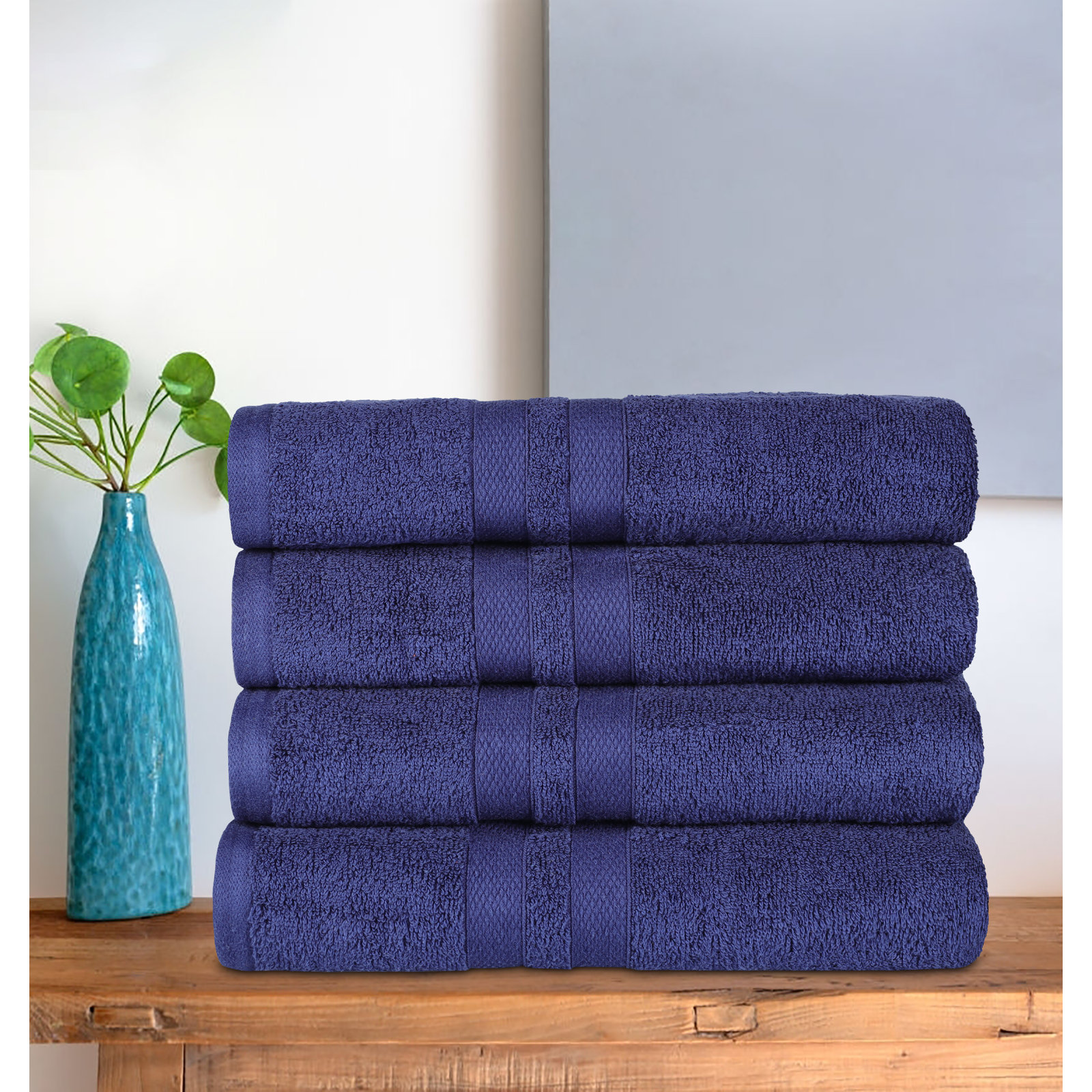 Winthrop Cotton Quick-Drying Solid Bath Towel Set, Navy Blue