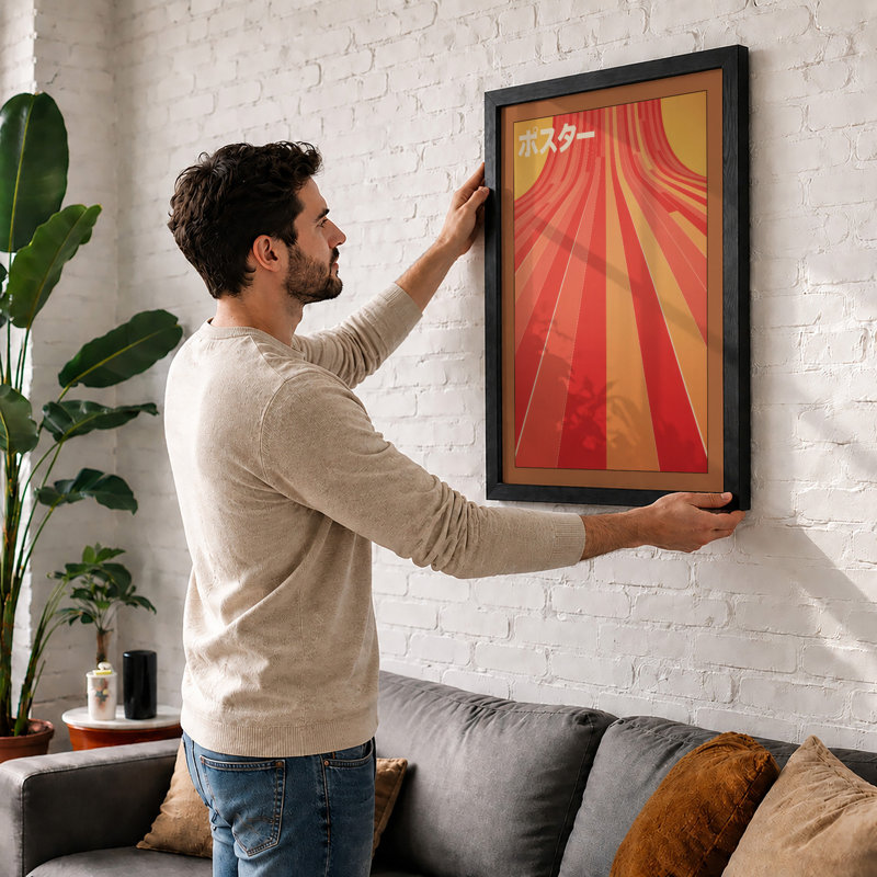 Radiant Starburst Retro - Framed Print, A2 - 59.4 x 42.0 cm, Oak
