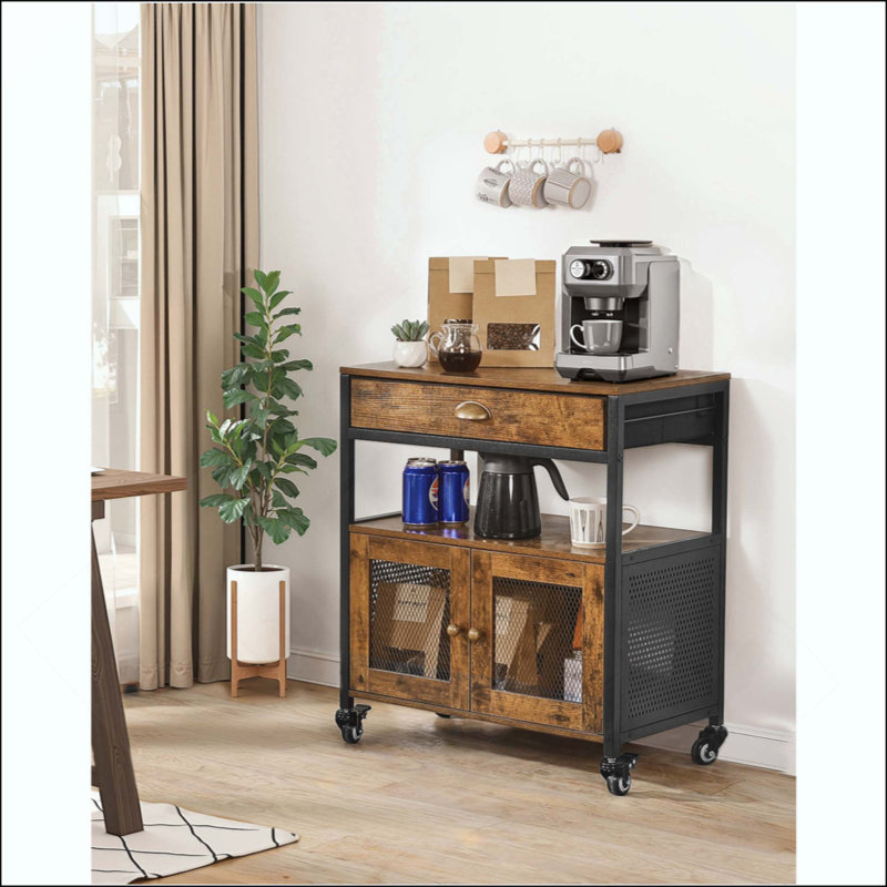 Armoire à café, armoire de ferme avec rangement, table mobile avec roulettes et porte grillagée, buffet pour la cuisine, vestibule