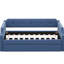 Lit de jour simple bleu tapissier avec couchette - tissu de lin, support solide à lattes de bois stables, lit-762494934