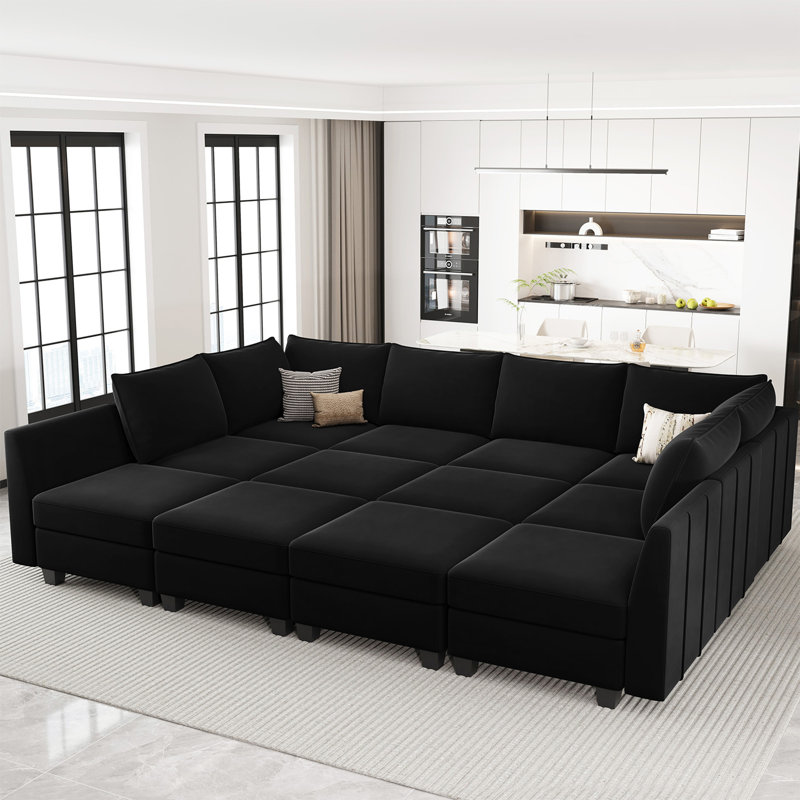 Allinson 13-Piece Oversized 112.6'' Wide Velvet Freely Combined Modular Sofa Bed King Sleeper Variable Livingroom Large U Shaped Sofa Storage Couch