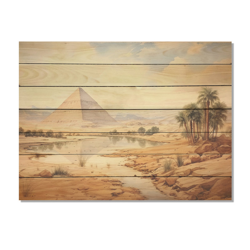 Paysage de pyramide égyptienne antique - Égypte sur bois, H 10 po x l 20 po