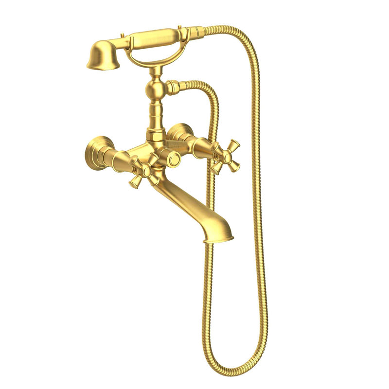 Aylesbury Wall Mount Exposed Tub & Hand Shower Set, Cross Handle, Satin Brass (PVD)
