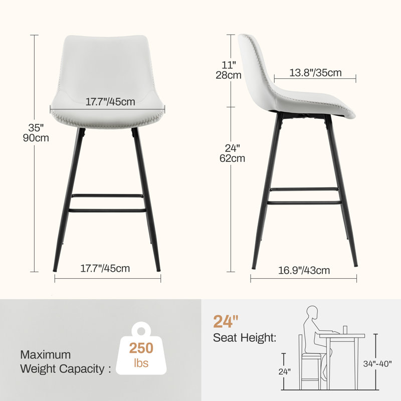 Tabouret de comptoir moderne en similicuir, Tabouret de comptoir (siège d'une hauteur de 24 p, 3, Blanc