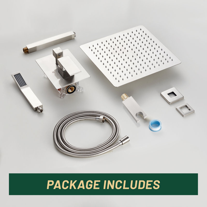 10" Ceiling Mounted Rainfall Shower Head Complete Shower System with Rough-in Valve, Brushed Nickel