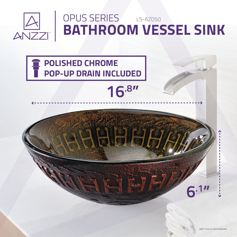 ANZZI Opus 16.875'' Lustrous Brown Tempered Glass Circular Bathroom Sink