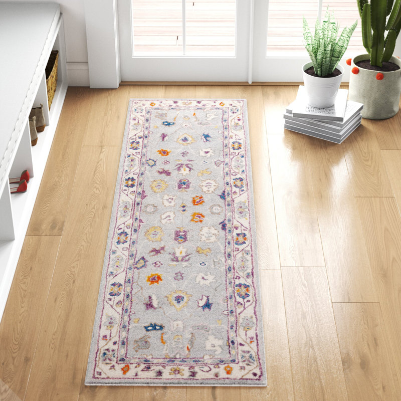 Tapis gris / ivoire en laine touffeté à la main Chasteen, Tapis de couloir 2 pi 3 po x 8 pi