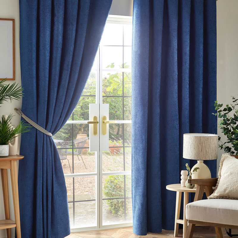 Eilfried Chenille Pencil Pleat Taped Top Curtains, Blue, 168cm Width x 229cm Drop