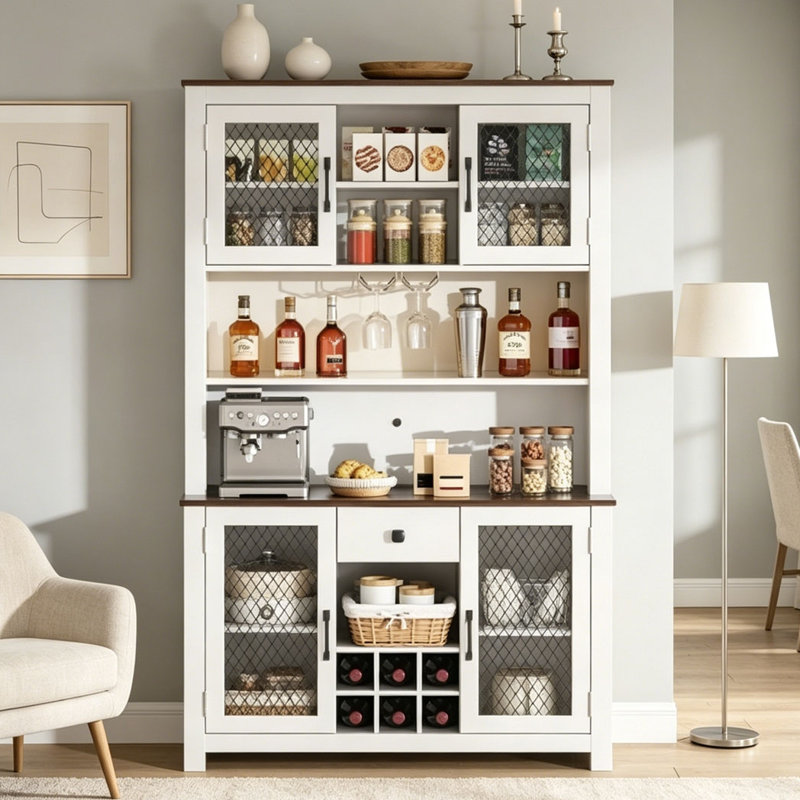 70.9" Kitchen Pantry Storage Cabinet Rustic Buffet Cabinet, White