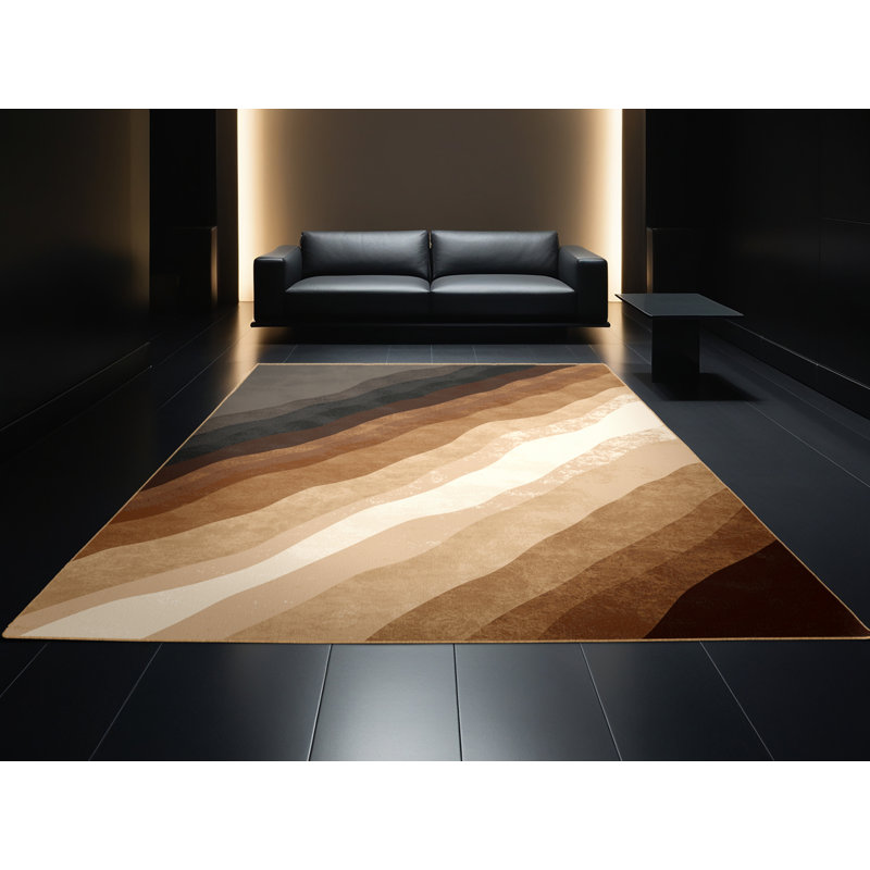 Soft Plush Rodolfo Queenstown Mountains Contemporary Ombre Area Rug in Brown – LightBrown Binding, 7x9