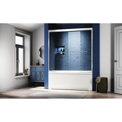 , Porte de baignoire en verre coulissante, baignoire semi-double en verre trempé transparent épais, poignées en acier inoxydable 304, rail supérieur épaissi, coulissante lisse, installation facile ronde, roulettes encastrées sécuritaires,