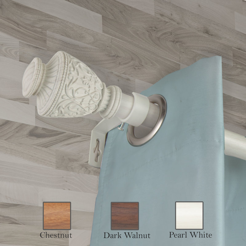 Tringle à rideaux simple en faux bois Lemos, Blanc perle, 48" - 84"