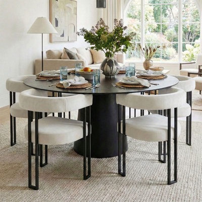 6 - Person Dining Table Sets With 60'' Round Table & 6 Upholstered Velvet Chairs
