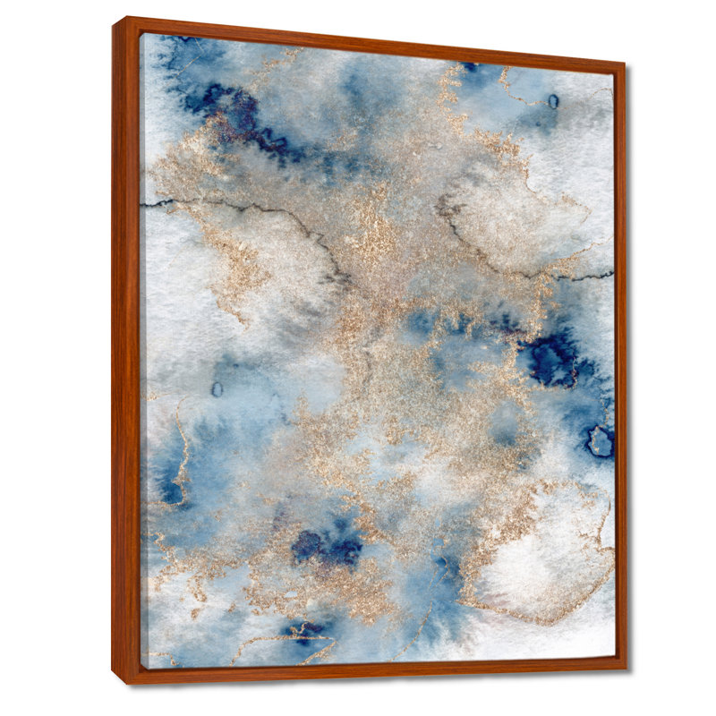 «Blue and Gold Marble Clouds I», reproduction sur toile, H 40 po x l 30 po, Reproduction avec cadre flottant, Brun