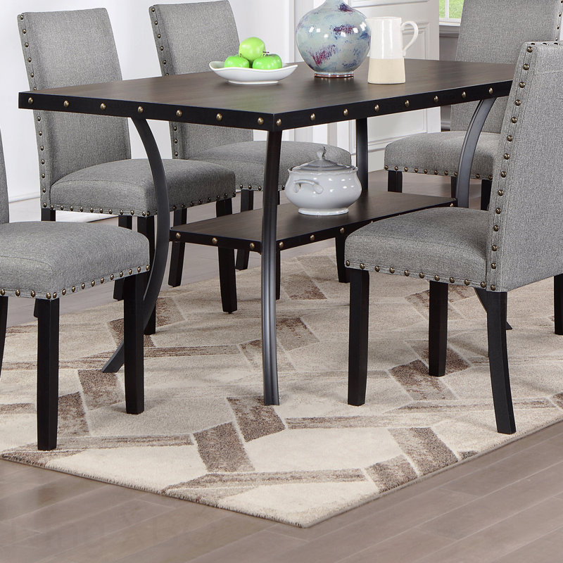 Rectangular Dining Table Natural Wood Nailheads Storage Shelve