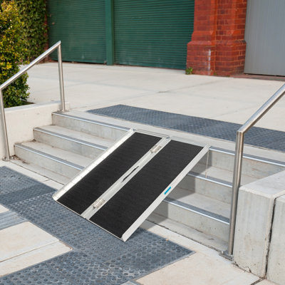 Rampe pour personnes à mobilité réduite pliable en aluminium avec poignée, 4 pieds, pour fauteuil roulant, marche à domicile, scooter, seuil, portes, animaux de compagnie