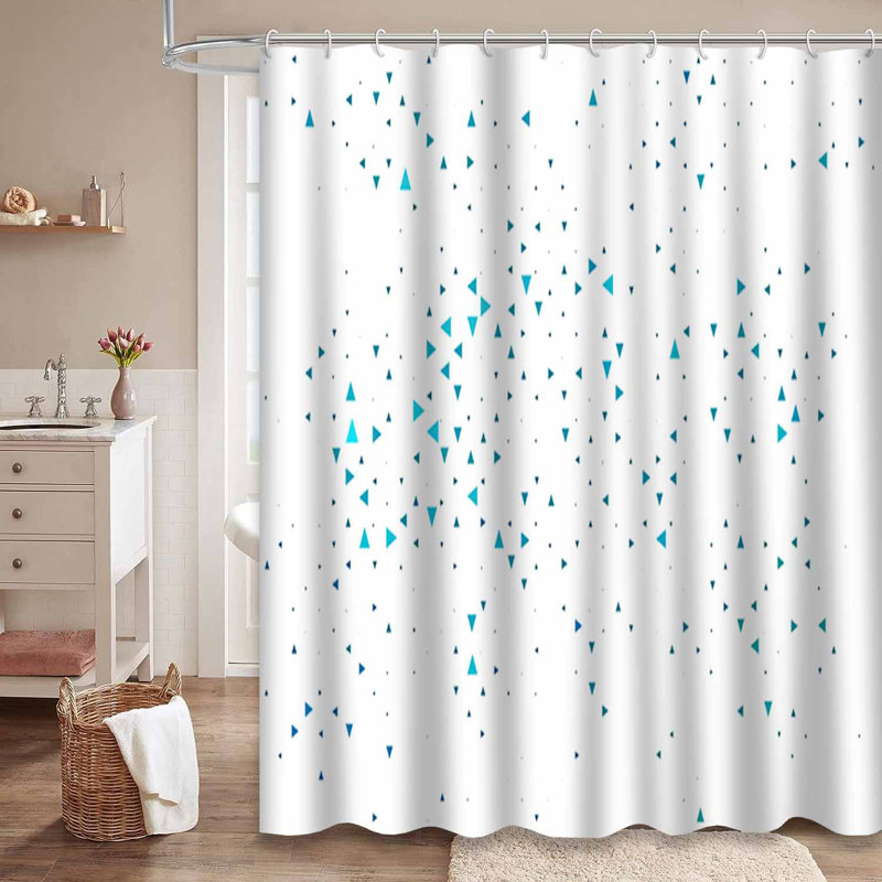 Rideau de douche bleu clair à petits triangles bleu marine avec 12 crochets, L 72 po x l 84 po