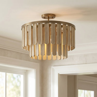 Luminaire suspendu 1 lumière en laiton foncé et bois de manguier fabriqué à la main en teinture gris nordique l 20 po x H 14 po