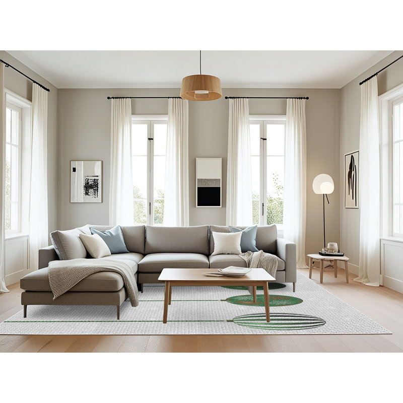 Tapis beige/vert à motifs, Rectangle 8 pi x 12 pi