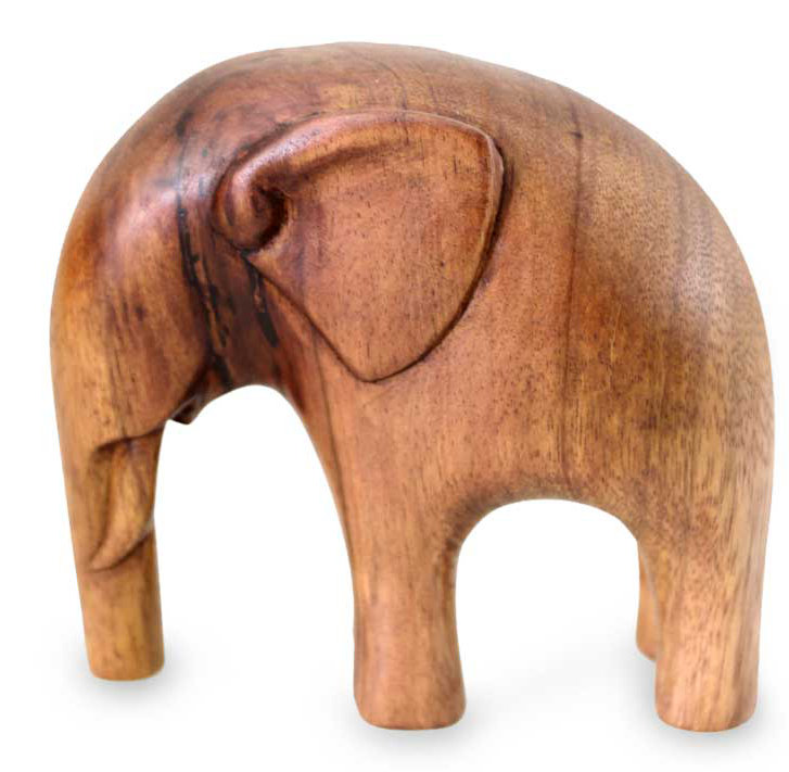 Sculpture en bois artisanal moderne éléphant Begona