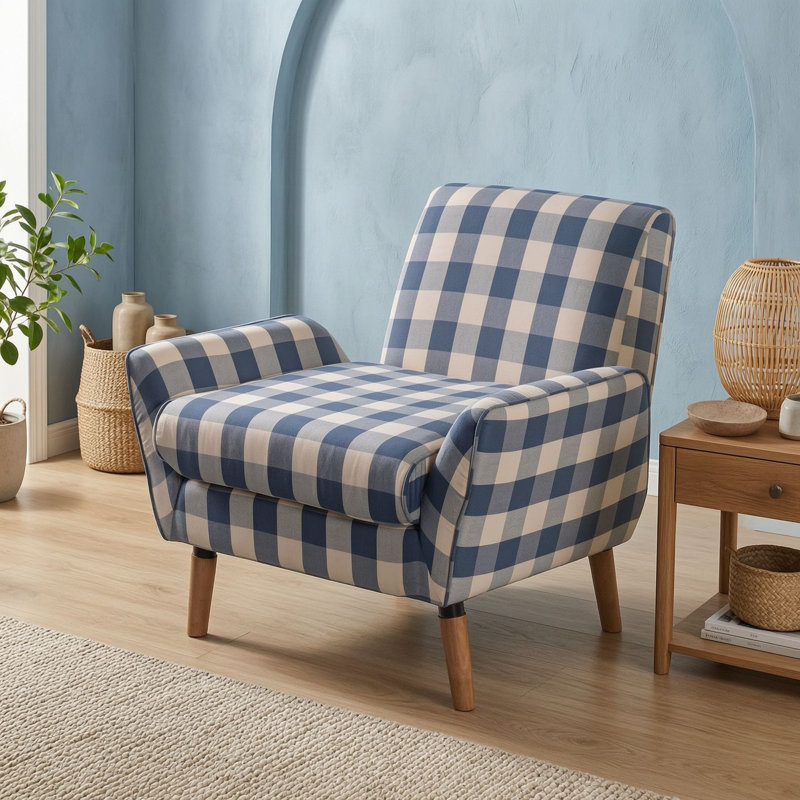 Fauteuil d'appoint rembourré avec pieds, Blue Checkerboard