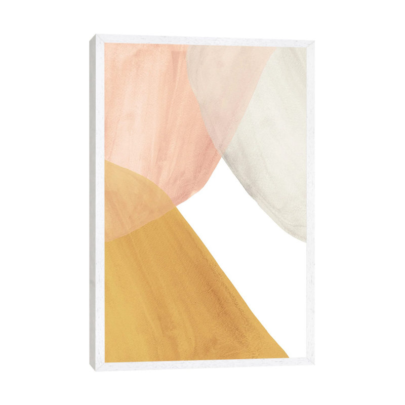 Terracotta And Salmon Pink Shapes by Whales Way - Painting on Canvas, 101.6cm H x 66.04cm W x 3.81cm D, White Framed