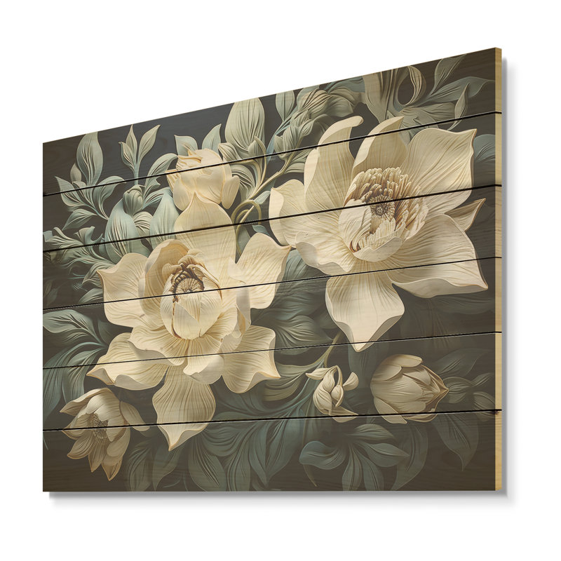 Tulipes blanches et bleues modernes - art mural panneau de bois sur bois de pin naturel, H 30 po x l 40 po