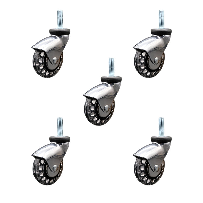 Ensemble de 5 roulettes à tige filetée en polyuréthane chromé brillant de 3 po et 3/8 po