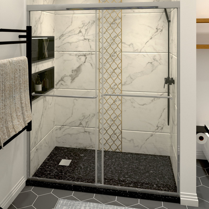 Porte de douche en aluminium avec poignée en acier inoxydable 304