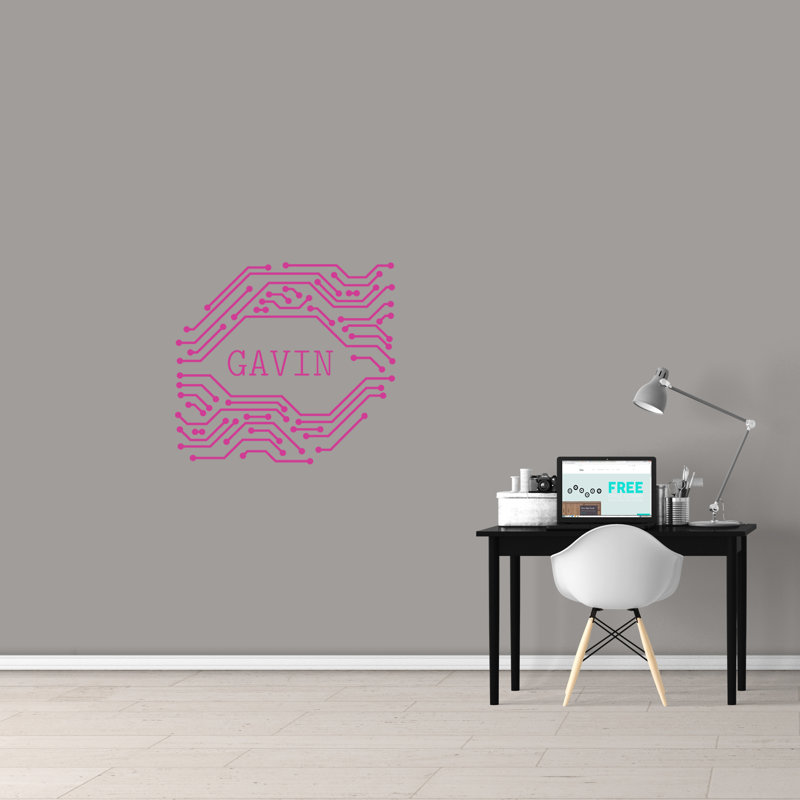 Décalcomanie murale personnalisable techno name, Rose vif, Oui
