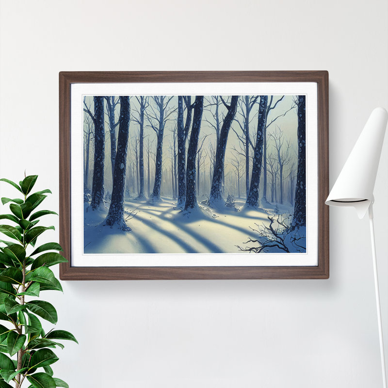 Cheery Winter Forest - Single Picture Frame Print, 46cm H x 64cm W x 2cm D, Walnut
