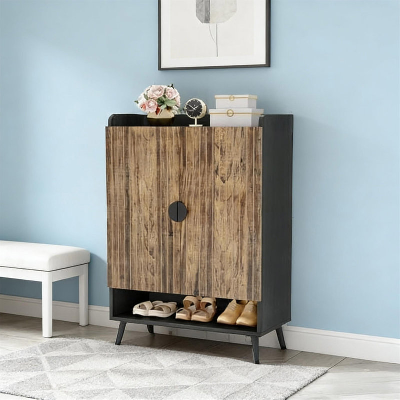 Armoire rustique, rangement rétro, armoire à chaussures pratique, Brun / Noir