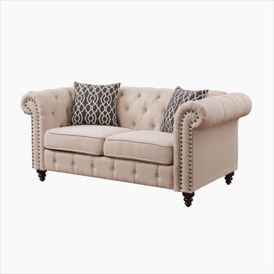 Aurelia Beige Linen Loveseat W/2 Pillows