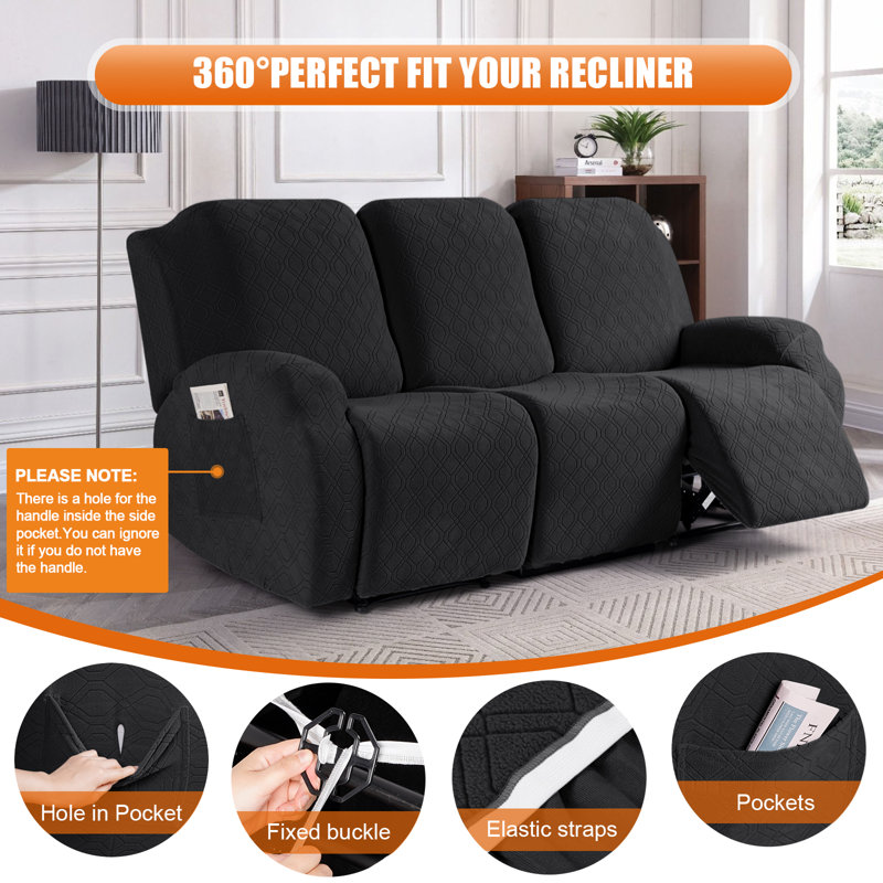 Housse pour canapé inclinable et extensible à 3 places Adamstown , Velours noir