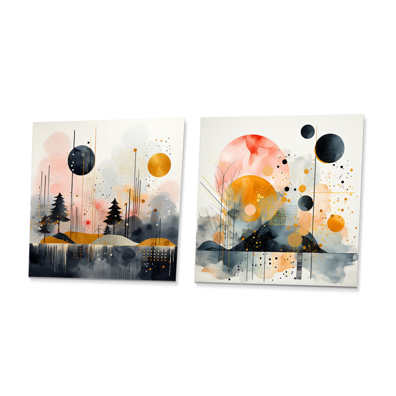 Daijaun - Ensemble de 2 carrés d'art mural abstrait en métal, H 16 po x l 32 po