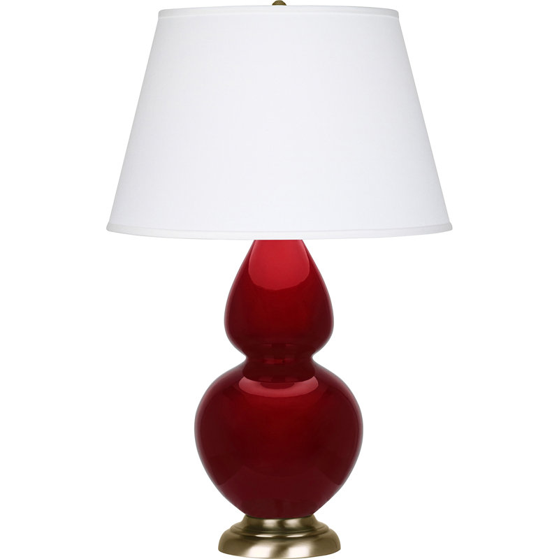 Lampe de table double gourde en céramique, Sangria glacé / laiton, Perle, Laiton