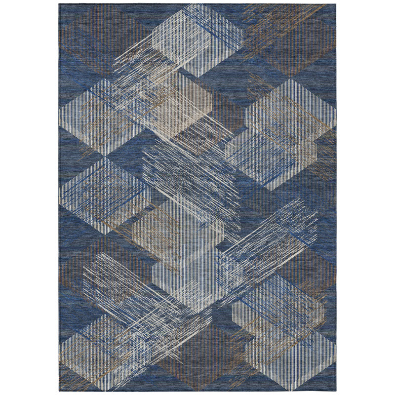 Machine Washable Indoor/Outdoor Chantille ACN2637 Geometric Rug, Navy, 2'6" x 3'10"