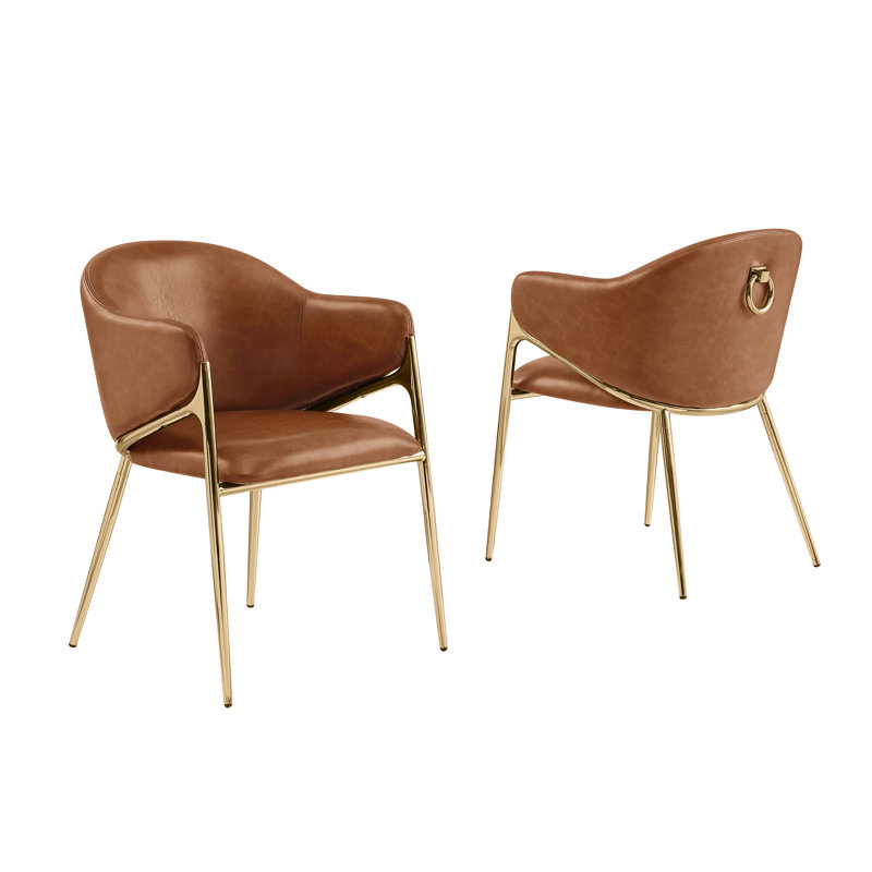Leathaire Side Chairs With Gold Chrome Base, Toffee