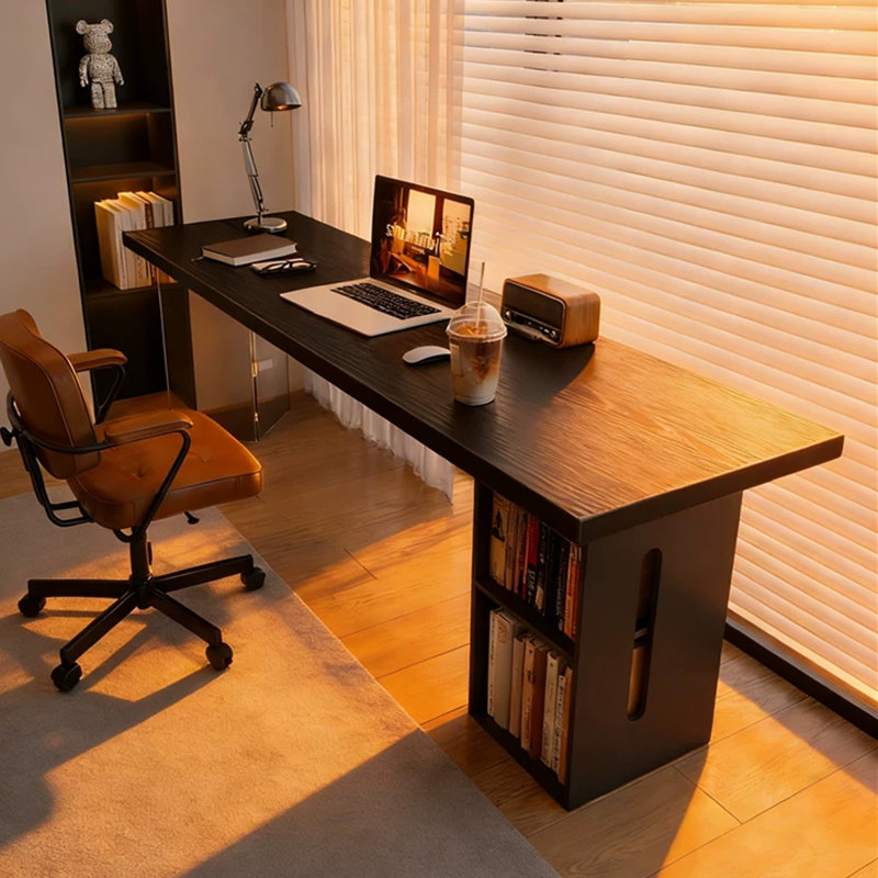 Black Rectangular Solid Wood desk, 29.53" H x 62.99" W x 23.62" D, Right Hand Return