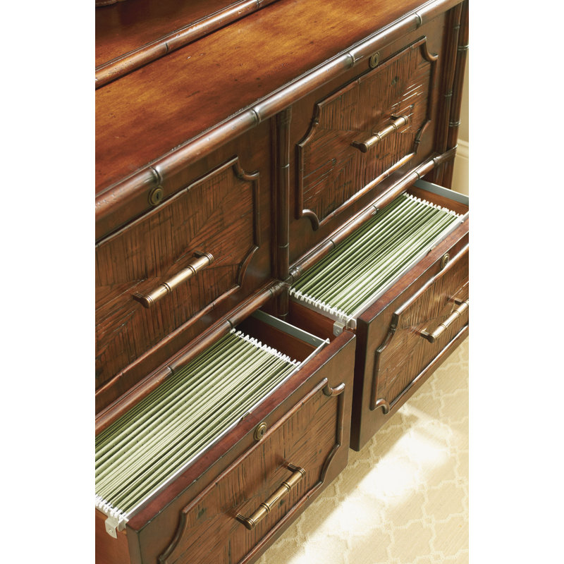 Transitional Brown 4-Drawer Legal File Chest with Brass Accents
