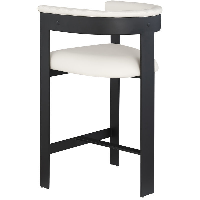 Romeo Hermi Vegan Leather Counter Stool, Cream Vegan Leather, Matte Black Powder Coating