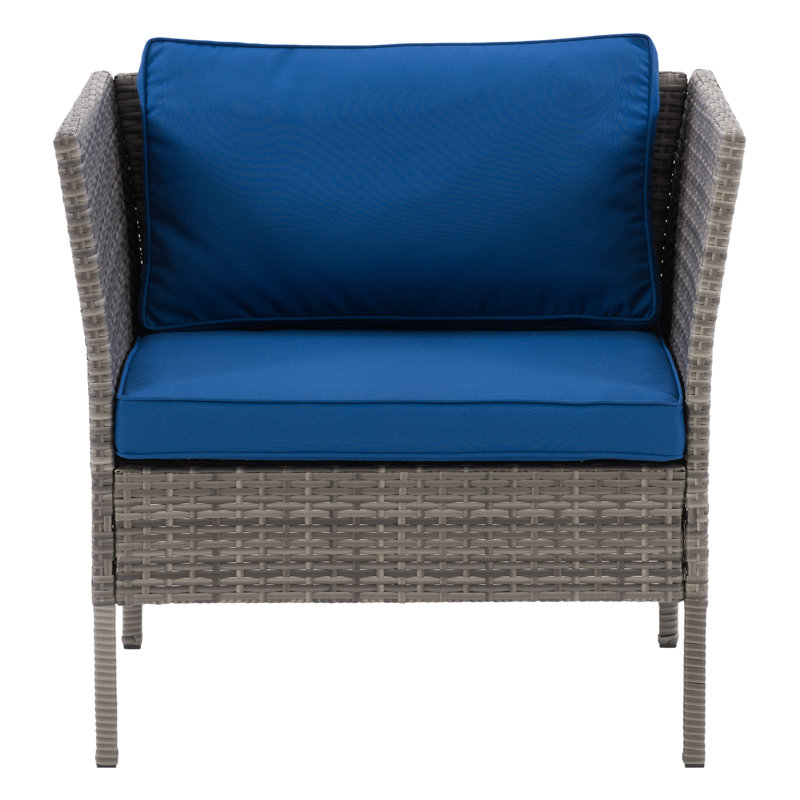 Chaise de patio avec coussins Abercromby, Cadre gris mélangé/coussin Oxford bleu Oxford