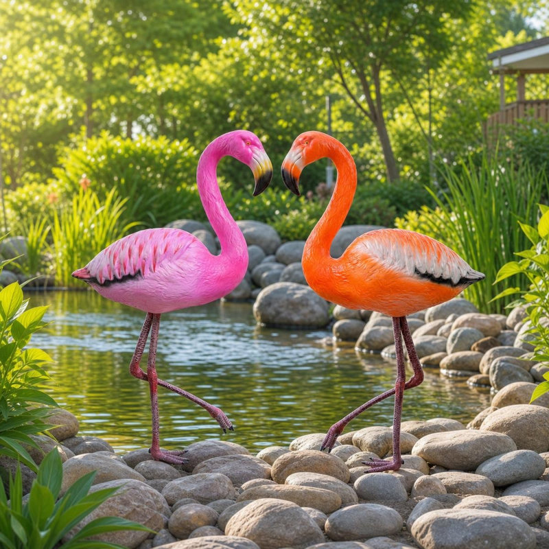 Flamant rose en plastique, rose, orange, Orange,Pink