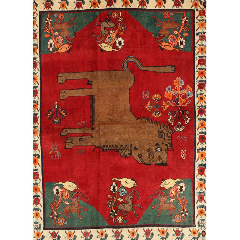Tapis traditionnel rouge / brun, Rectangle 3 pi x 5 pi