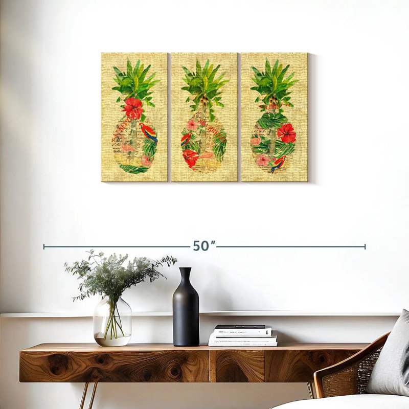 Collage d'ananas tropical triple Yarlin, H 20 po x l 33 po